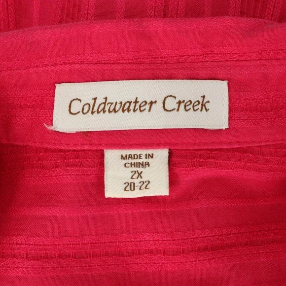 Coldwater Creek Top Plus 2X Pink Textured Cotton Blouse Roll Tab Sleeve Career - Picture 3 of 14